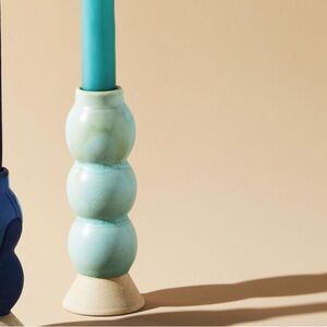 Anthropologie Set Maxine  Light Blue Motif Taper Candlestick